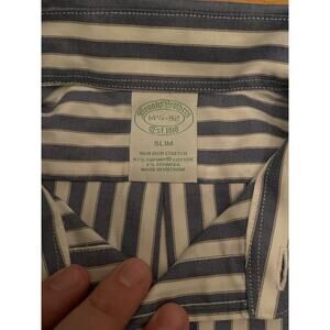Brooks Brothers Mens 14.5-32 Stripe Dress Shirt Non-Iron Cotton Slim Stretch